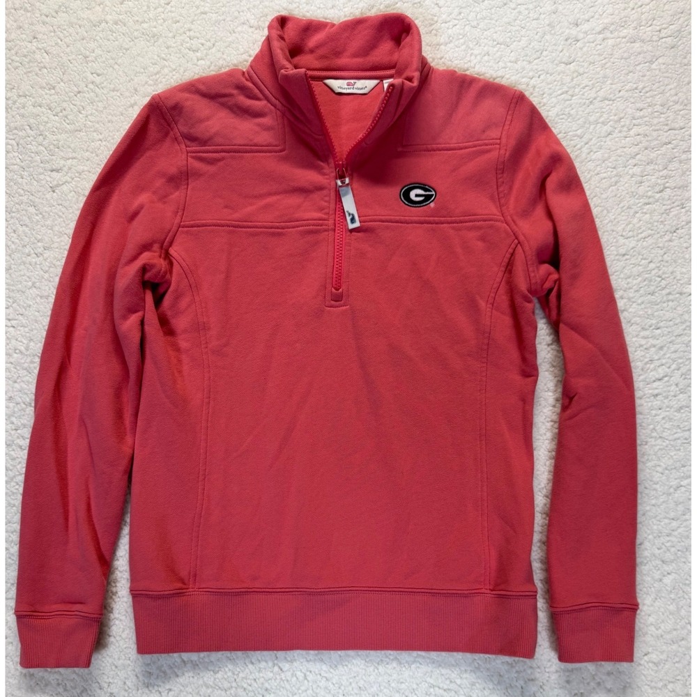 Vineyard Vines Quarter Zip Pullover Georgia Bulldogs Red Womens XS UGA Logo